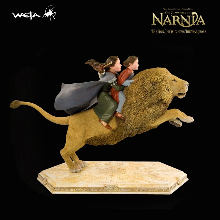 Chronicles Of Narnia Girls On Aslan Statue